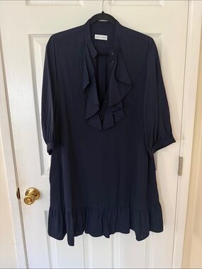 Scanlan Theodore Navy Ruffle-Front Dress
